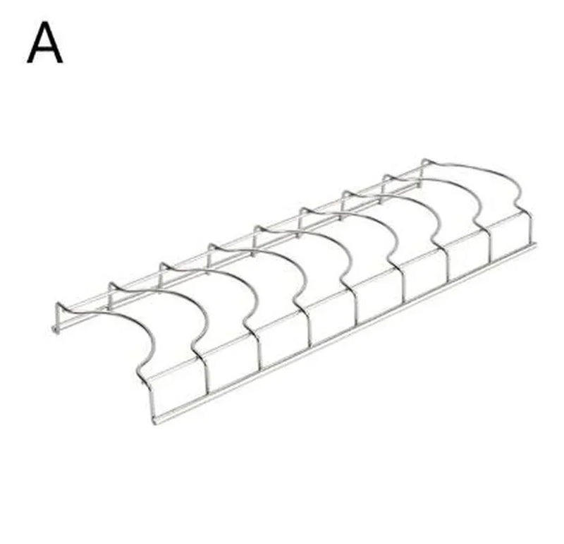 Prateleira de aço inox com 7 slots, ideal para armazenar tampas, pratos e tigelas, auxiliando na drenagem e organização da pia.