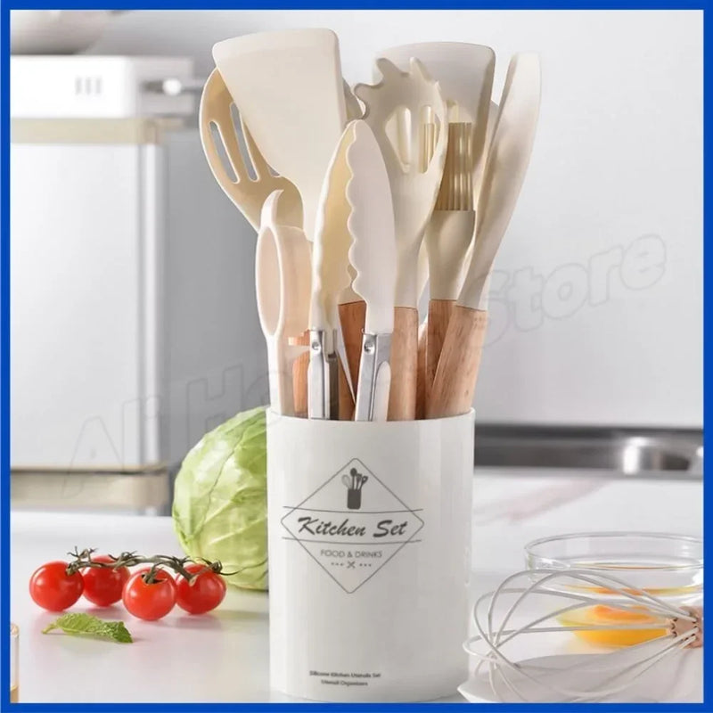 Kit de Cozinha 12 Peças Silicone Grau Alimentar – Espátula, Colher Medidora e Utensílios Práticos