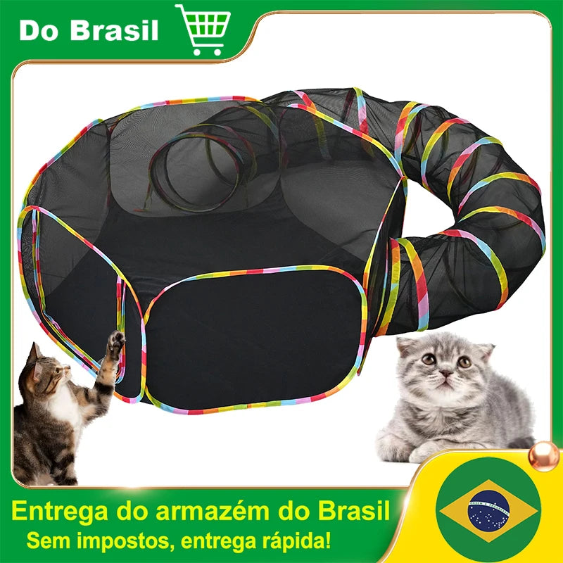 Túnel para Gatos e Coelhos - Conjunto de 2 Peças, Ninho para Gatos, Brinquedo Dobrável e Gaiola de Rolamento para Pets