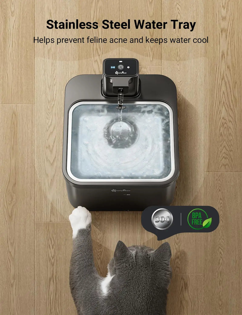 Fonte de Água Automática para Gatos DownyPaws 2,5L com Bateria 4000mAh e Dispensador 2 em 1 com Sensor