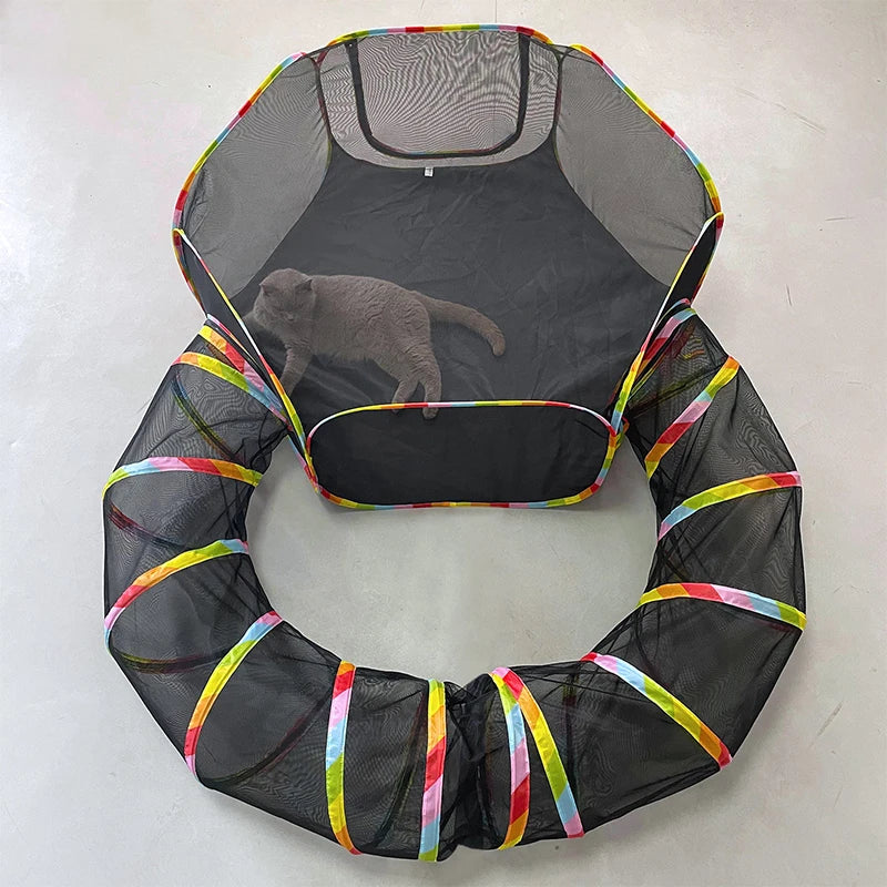 Túnel para Gatos e Coelhos - Conjunto de 2 Peças, Ninho para Gatos, Brinquedo Dobrável e Gaiola de Rolamento para Pets