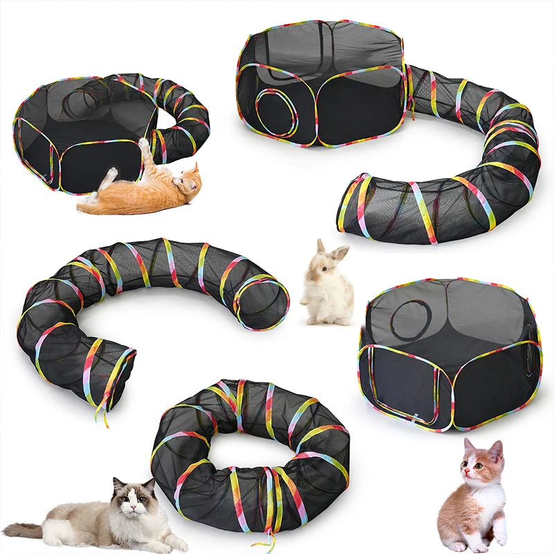 Túnel para Gatos e Coelhos - Conjunto de 2 Peças, Ninho para Gatos, Brinquedo Dobrável e Gaiola de Rolamento para Pets