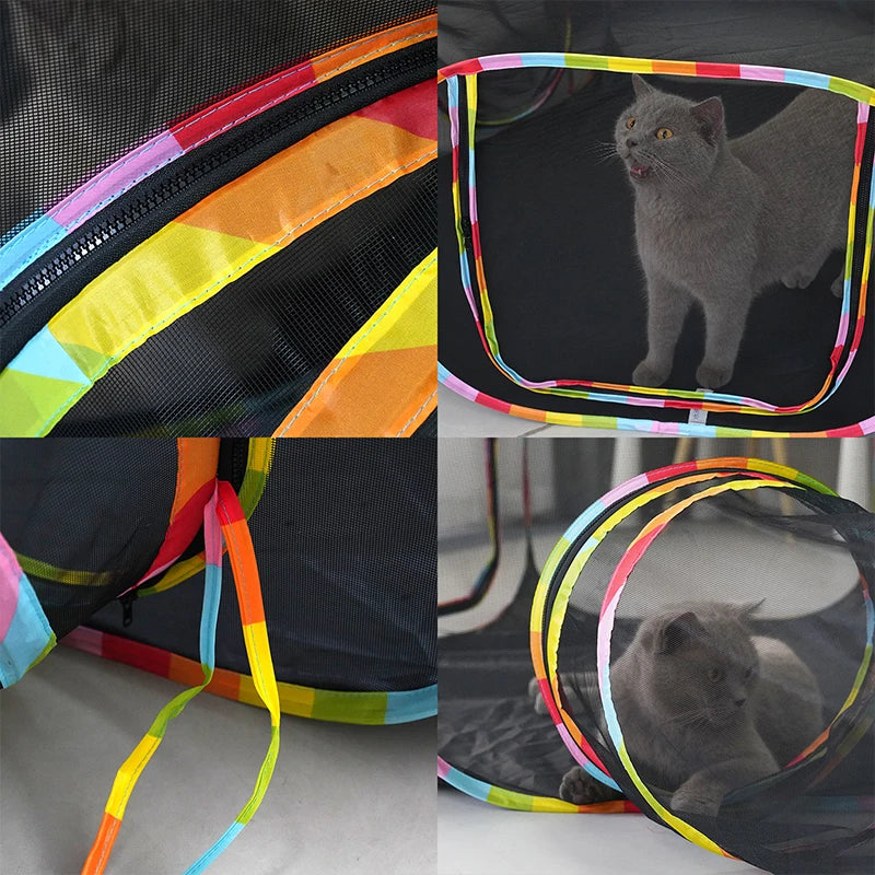 Túnel para Gatos e Coelhos - Conjunto de 2 Peças, Ninho para Gatos, Brinquedo Dobrável e Gaiola de Rolamento para Pets