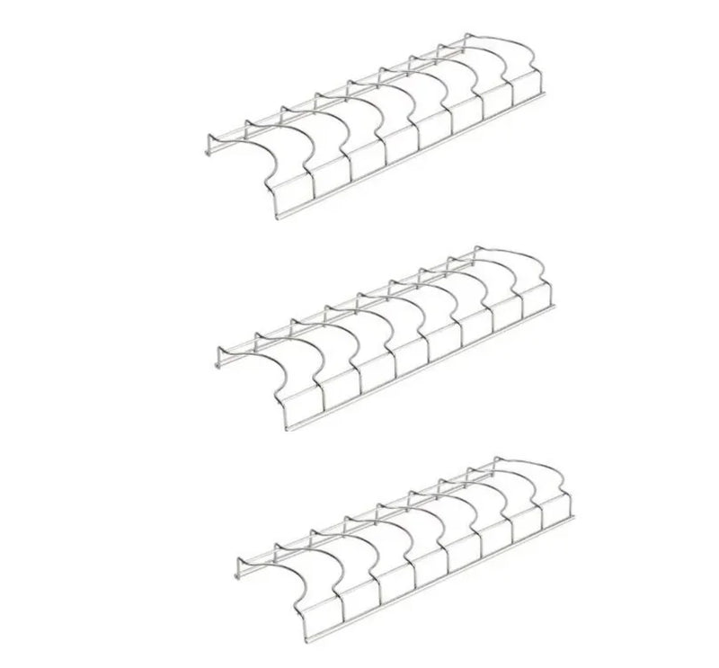 Prateleira de aço inox com 7 slots, ideal para armazenar tampas, pratos e tigelas, auxiliando na drenagem e organização da pia.