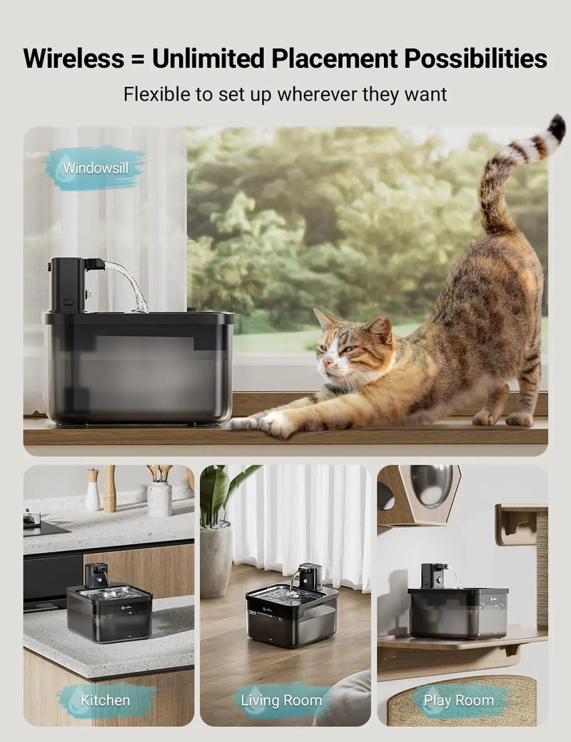 Fonte de Água Automática para Gatos DownyPaws 2,5L com Bateria 4000mAh e Dispensador 2 em 1 com Sensor