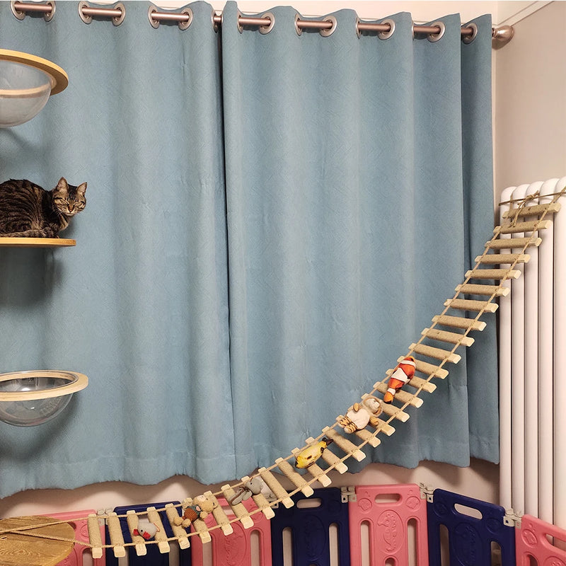 Ponte para Gatos com Escada de Sisal e Madeira - Posto de Arranhar, Brinquedo e Mobiliário para Gatos e Gatinhos, Diversos Tamanhos