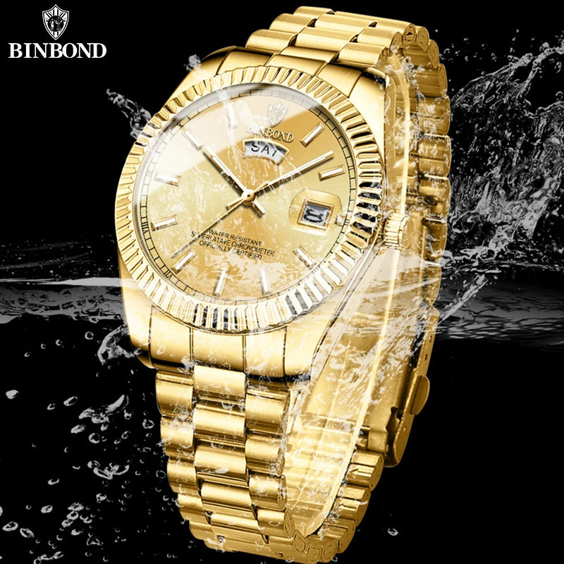 Relógio Masculino BINBOND B7012 Esportivo, Elegante, com Movimento de Quartzo, Resistente à Água 30M e Função de Calendário