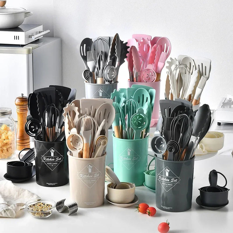 Kit de Cozinha 12 Peças Silicone Grau Alimentar – Espátula, Colher Medidora e Utensílios Práticos