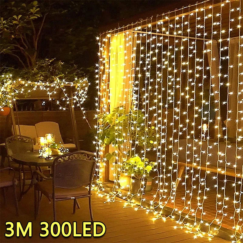 Cortina de Luzes LED 3M com Fios de Fada - Decoração USB com 8 Modos para Casa, Jardim, Natal, Festa de Ano Novo e Casamento