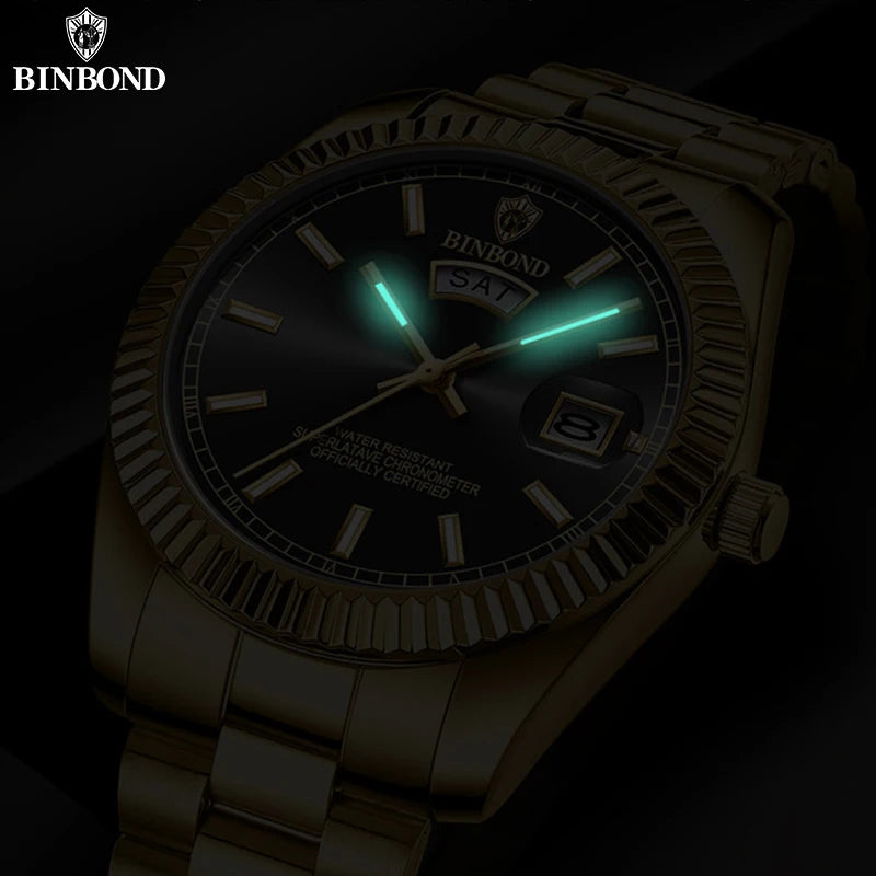 Relógio Masculino BINBOND B7012 Esportivo, Elegante, com Movimento de Quartzo, Resistente à Água 30M e Função de Calendário