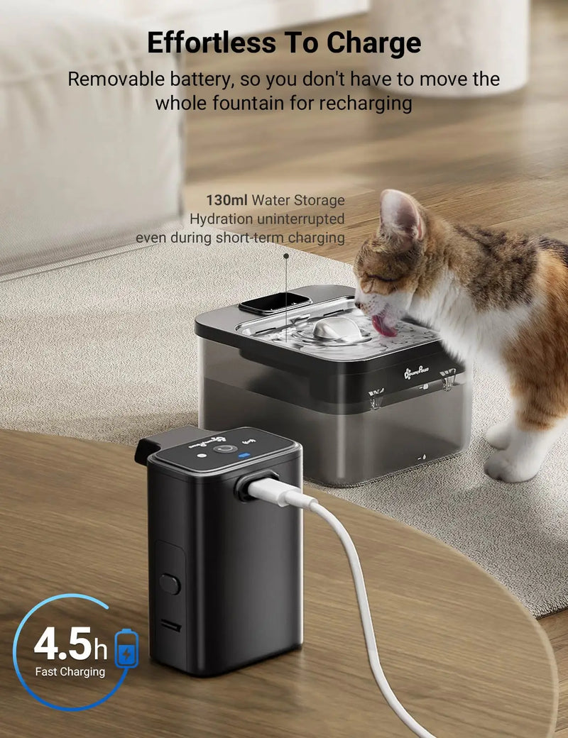 Fonte de Água Automática para Gatos DownyPaws 2,5L com Bateria 4000mAh e Dispensador 2 em 1 com Sensor