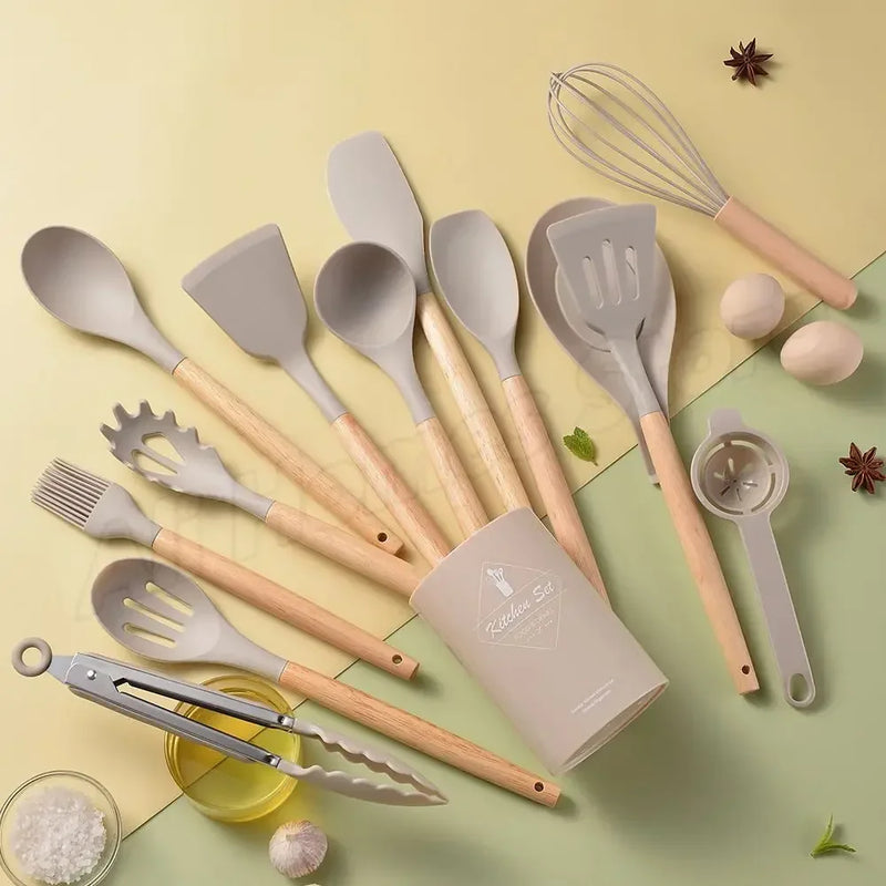 Kit de Cozinha 12 Peças Silicone Grau Alimentar – Espátula, Colher Medidora e Utensílios Práticos