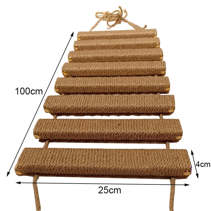 Ponte para Gatos com Escada de Sisal e Madeira - Posto de Arranhar, Brinquedo e Mobiliário para Gatos e Gatinhos, Diversos Tamanhos