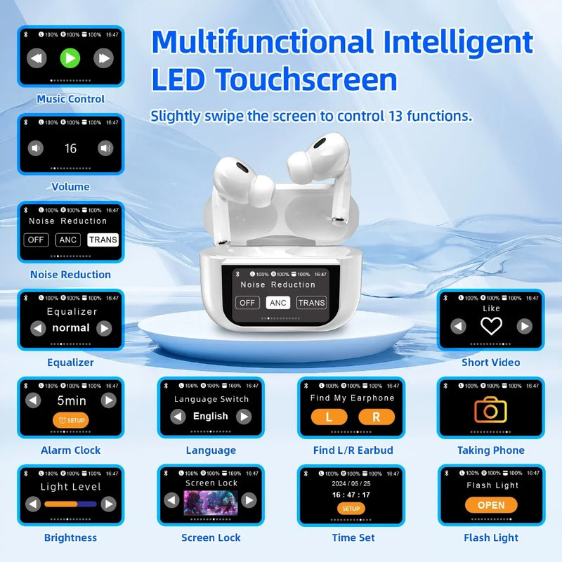 Bettdow Bluetooth Headset TWS com Tela LCD Touchscreen, ANC, V5.4, Redução de Ruído Ativa e Tela Inteligente