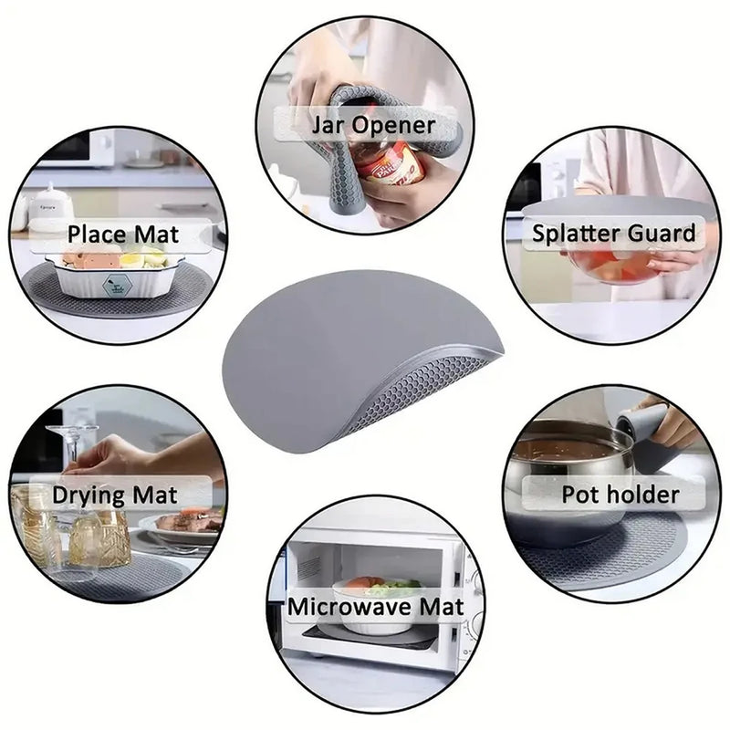 Mato de silicone de 25 cm, resistente ao calor, antiderrapante e com design de colmeia. Ideal para suportar panelas, copos e proteger superfícies de cozinha.